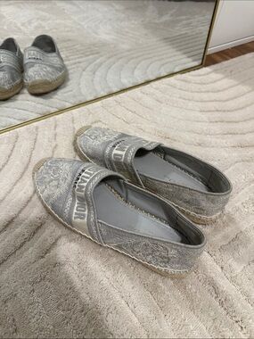 Dior Light Gray Embroidered Logo Espadrilles